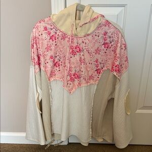 POL Cream Hoodie with Pink Floral Accents